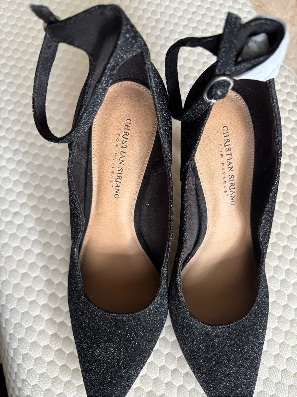 Christian Siriano Black Glitter Pointed Toe Ankle Strap Pumps Size 11.